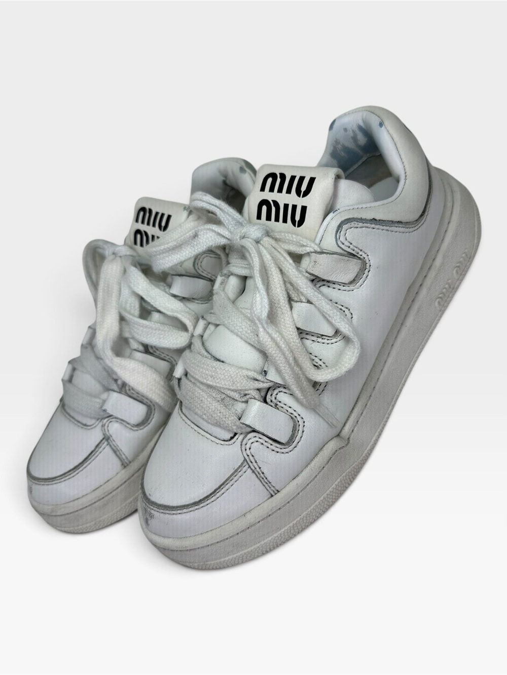 Miu Miu White Leather Logo Low Top Sneakers Made in Italy SIZE 35.5